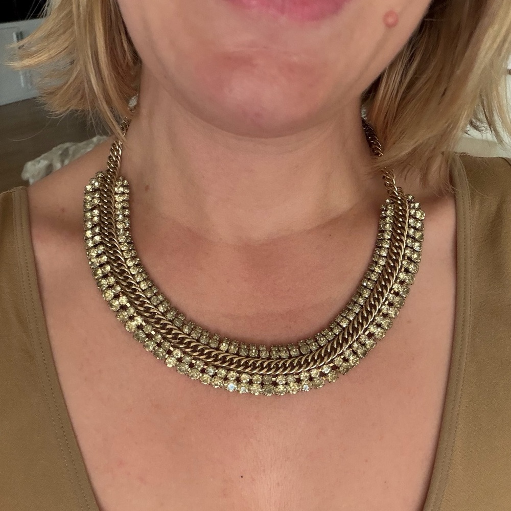 NWT Y2K Banana Republic Green Rhinestone and Gold Necklace Adjustable Jewelry